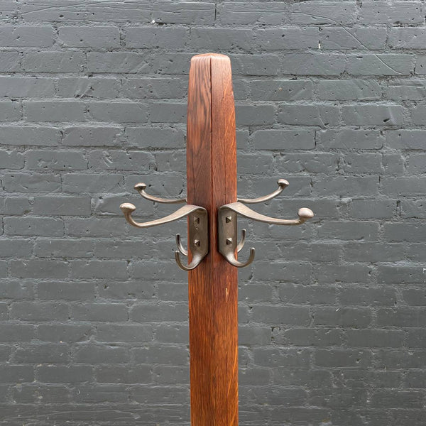 Antique Mission Sculpted Oak & Bronze Coat Hanger, c.1940’s