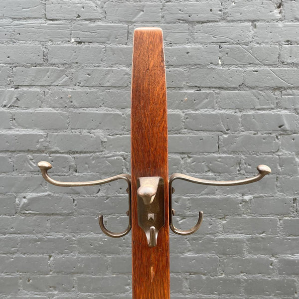 Antique Mission Sculpted Oak & Bronze Coat Hanger, c.1940’s