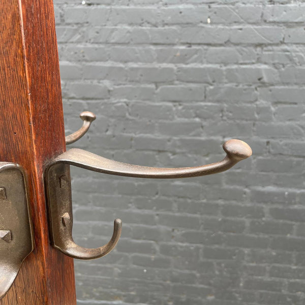 Antique Mission Sculpted Oak & Bronze Coat Hanger, c.1940’s