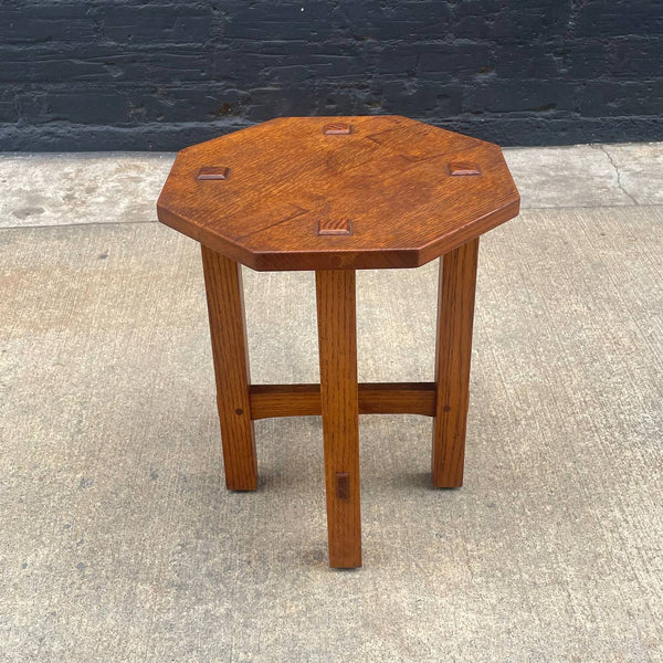 American Antique Mission Sculpted Oak Side Table by Stickley, c.1940’s