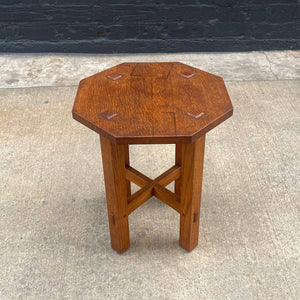 American Antique Mission Sculpted Oak Side Table by Stickley, c.1940’s