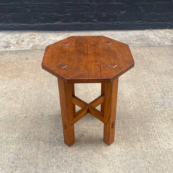 American Antique Mission Sculpted Oak Side Table by Stickley, c.1940’s