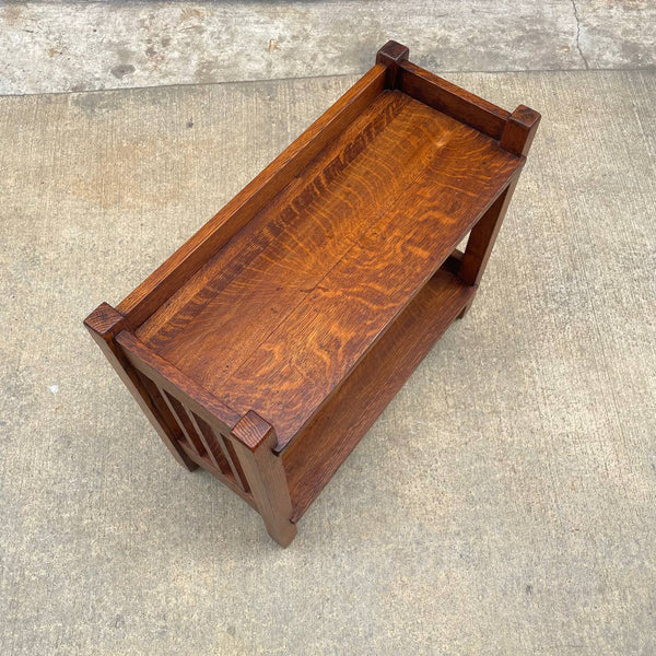 American Antique Mission Sculpted Oak Book Stand by Stickley, c.1940’s