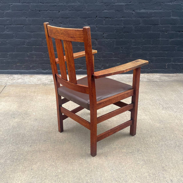 American Antique Mission Sculpted Oak Arm Chair by Stickley, c.1940’s