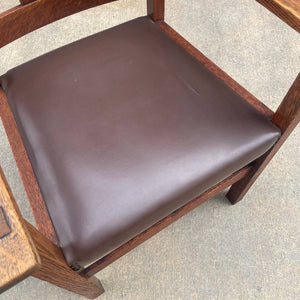 American Antique Mission Sculpted Oak Arm Chair by Stickley, c.1940’s