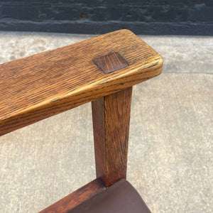 American Antique Mission Sculpted Oak Arm Chair by Stickley, c.1940’s