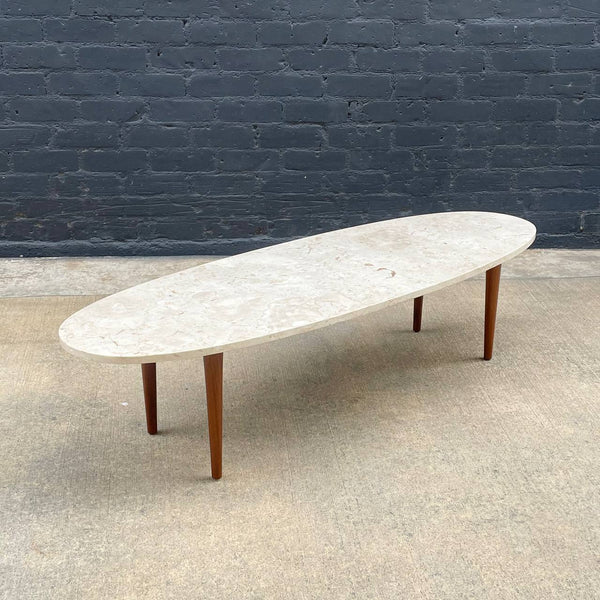 Mid-Century Modern Surfboard Style Coffee Table with Marble Stone Top, c.1960’s