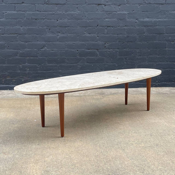 Mid-Century Modern Surfboard Style Coffee Table with Marble Stone Top, c.1960’s