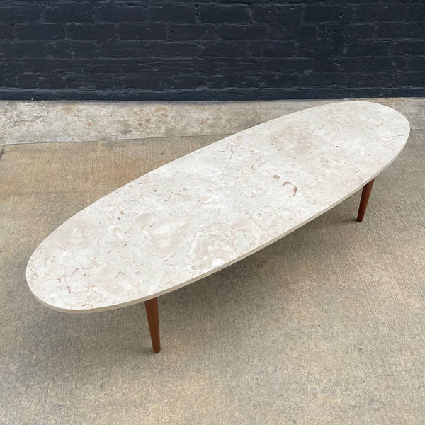 Mid-Century Modern Surfboard Style Coffee Table with Marble Stone Top, c.1960’s