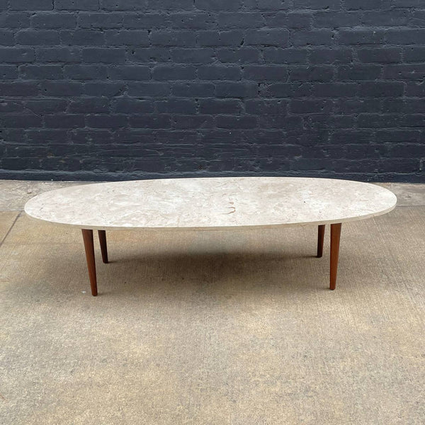 Mid-Century Modern Surfboard Style Coffee Table with Marble Stone Top, c.1960’s