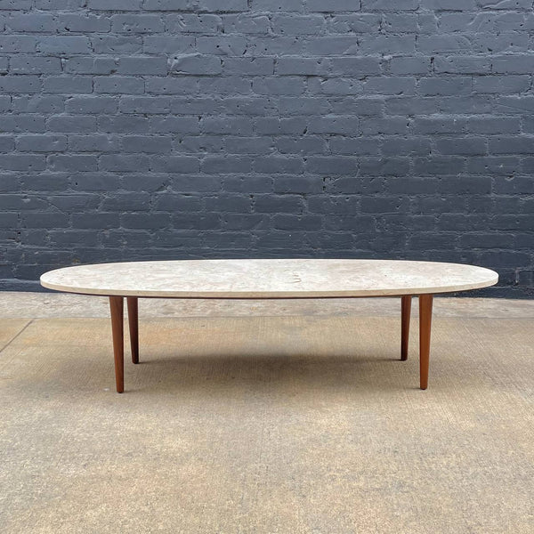 Mid-Century Modern Surfboard Style Coffee Table with Marble Stone Top, c.1960’s