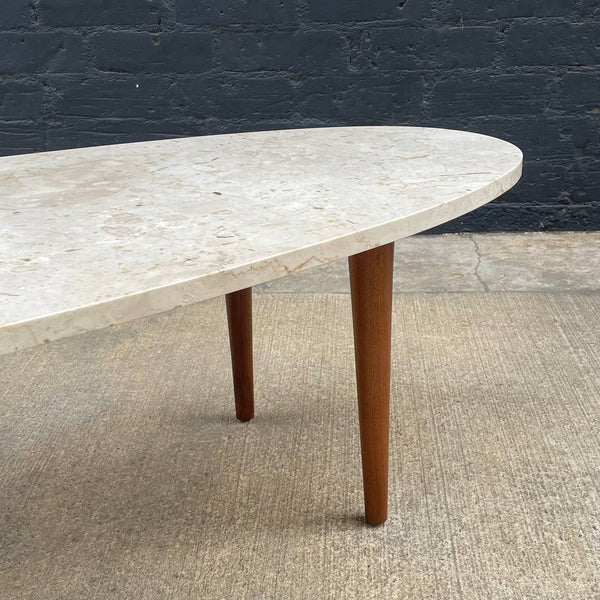 Mid-Century Modern Surfboard Style Coffee Table with Marble Stone Top, c.1960’s