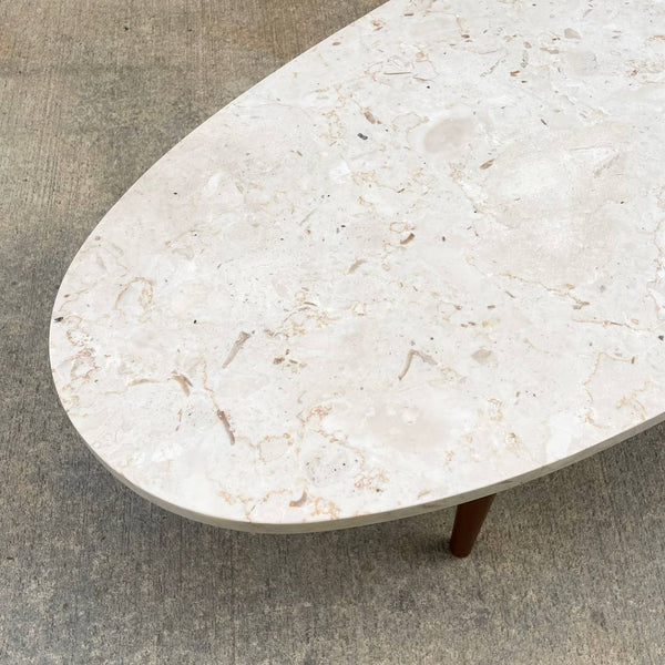 Mid-Century Modern Surfboard Style Coffee Table with Marble Stone Top, c.1960’s