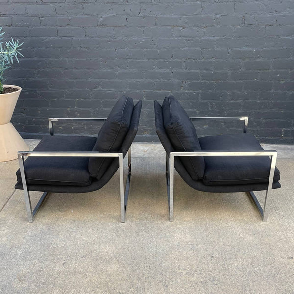 Pair of Mid-Century Modern Polished Chrome Scoop Lounge Chair, c.1970’s