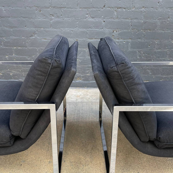 Pair of Mid-Century Modern Polished Chrome Scoop Lounge Chair, c.1970’s