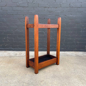 American Antique Mission Sculpted Oak Umbrella Stand by Stickley, c.1940’s
