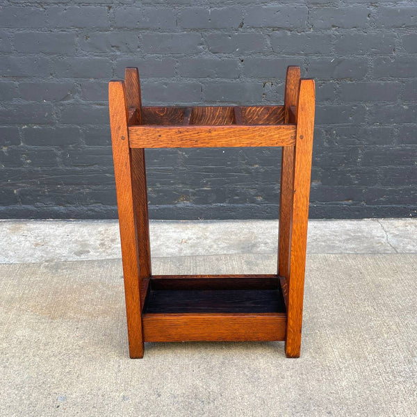 American Antique Mission Sculpted Oak Umbrella Stand by Stickley, c.1940’s
