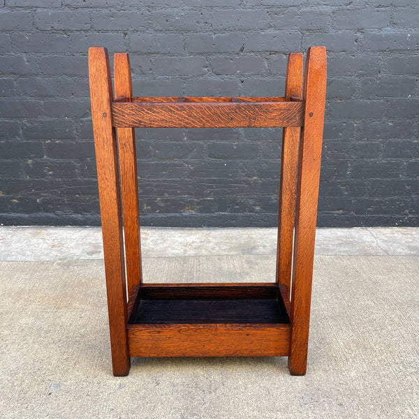 American Antique Mission Sculpted Oak Umbrella Stand by Stickley, c.1940’s