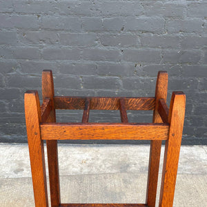 American Antique Mission Sculpted Oak Umbrella Stand by Stickley, c.1940’s