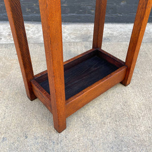 American Antique Mission Sculpted Oak Umbrella Stand by Stickley, c.1940’s