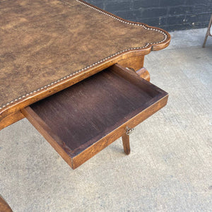 French Provincial Antique Dining Table / Desk with Gilt-Tooled Leather Top, c.1960’s