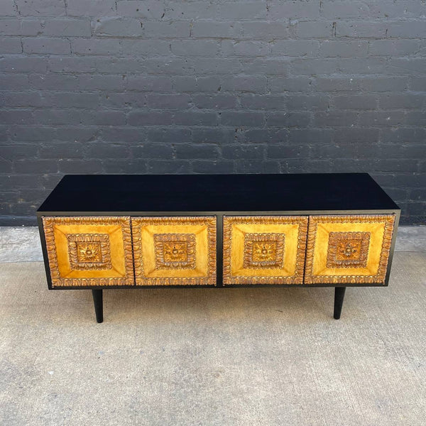 Mid-Century Modern Ebonized Credenza with Gilded Carved Wood Front, c.1960’s