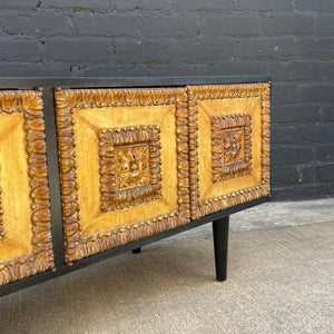 Mid-Century Modern Ebonized Credenza with Gilded Carved Wood Front, c.1960’s