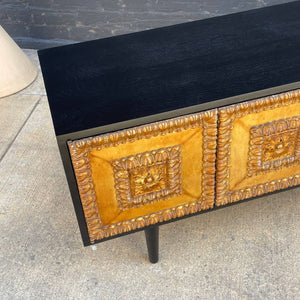 Mid-Century Modern Ebonized Credenza with Gilded Carved Wood Front, c.1960’s
