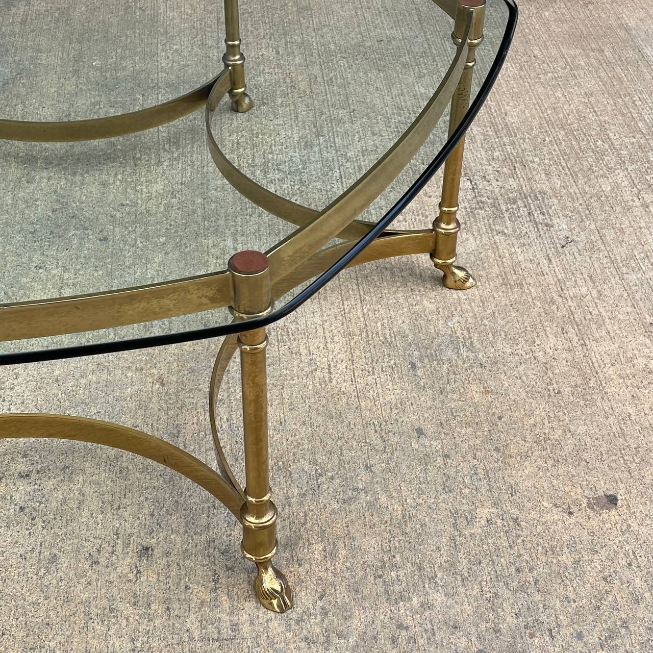 Vintage Italian Brass & Glass Coffee Table with Hoof Feet, c