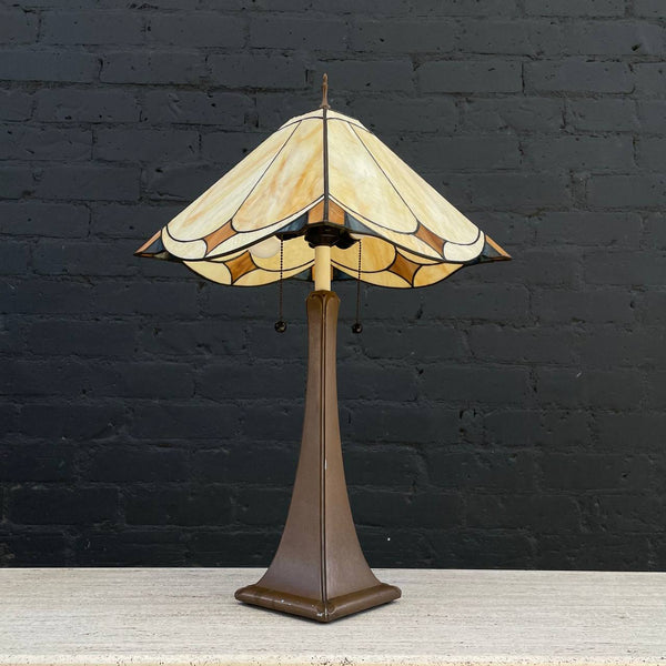 Antique Art Deco Table Lamp with Art Glass Shade, c.1950’s