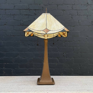 Antique Art Deco Table Lamp with Art Glass Shade, c.1950’s
