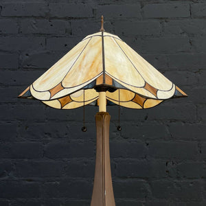Antique Art Deco Table Lamp with Art Glass Shade, c.1950’s