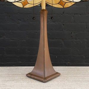 Antique Art Deco Table Lamp with Art Glass Shade, c.1950’s