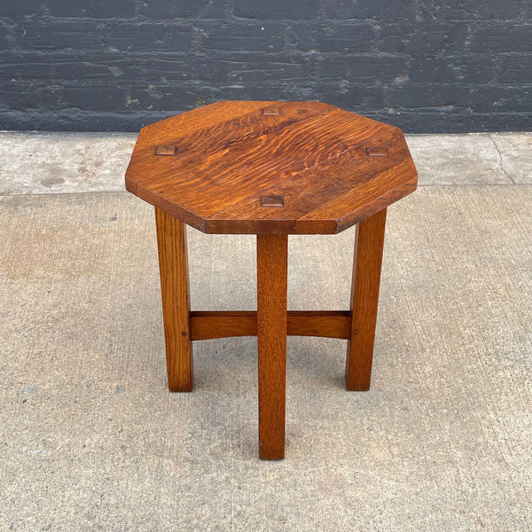 American Antique Mission Sculpted Oak Side Table by Stickley, c.1940’s