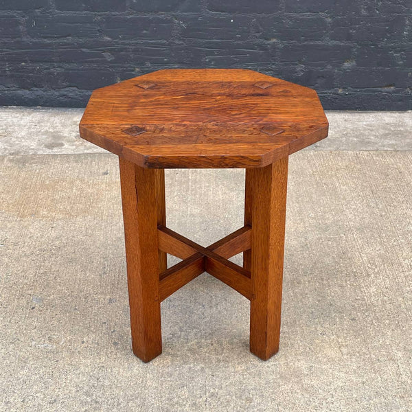 American Antique Mission Sculpted Oak Side Table by Stickley, c.1940’s