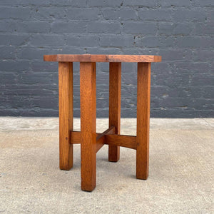 American Antique Mission Sculpted Oak Side Table by Stickley, c.1940’s