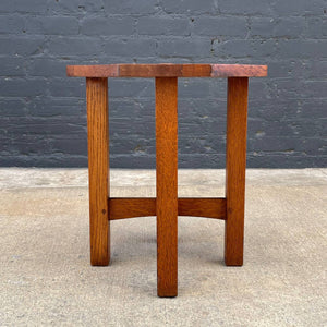 American Antique Mission Sculpted Oak Side Table by Stickley, c.1940’s