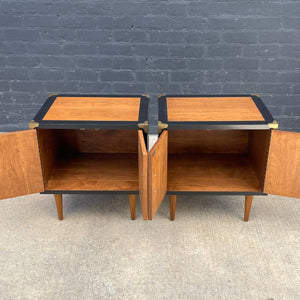 Mid-Century Modern Walnut Night Stands with Brass Accents by Glenn of California, c.1960’s