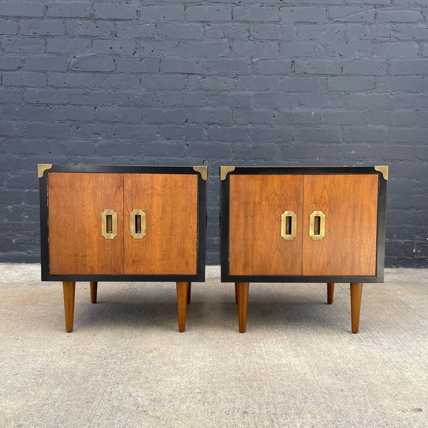 Mid-Century Modern Walnut Night Stands with Brass Accents by Glenn of California, c.1960’s