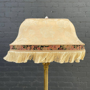 Antique Corinthian Column Brass Floor Lamp with Claw Feet & Original Shade, c.1950’s