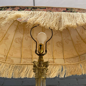 Antique Corinthian Column Brass Floor Lamp with Claw Feet & Original Shade, c.1950’s