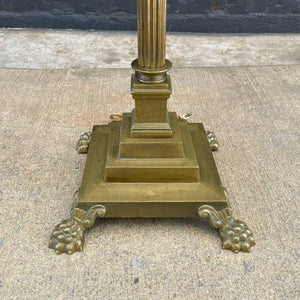 Antique Corinthian Column Brass Floor Lamp with Claw Feet & Original Shade, c.1950’s