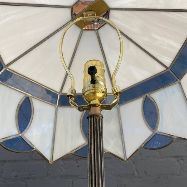 Antique Column Brass Floor Lamp & Original Tiffany Glass Style Shade, c.1970’s