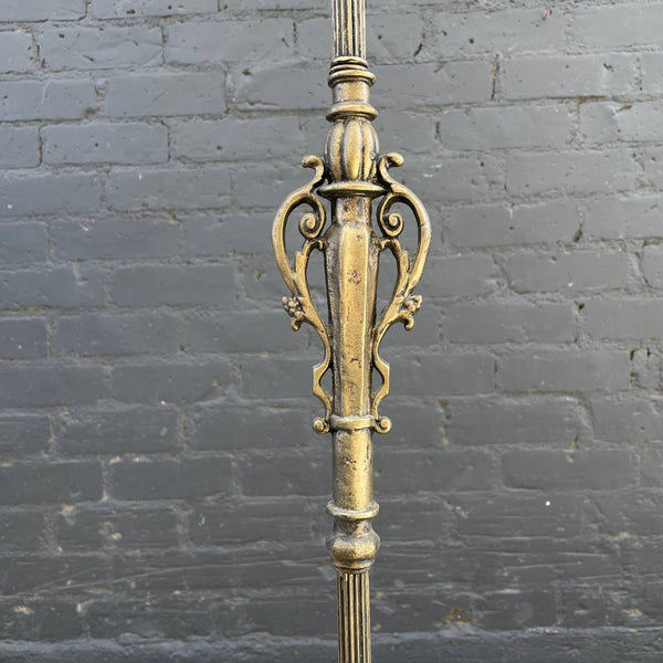 Antique Column Brass Floor Lamp & Original Tiffany Glass Style Shade, c.1970’s