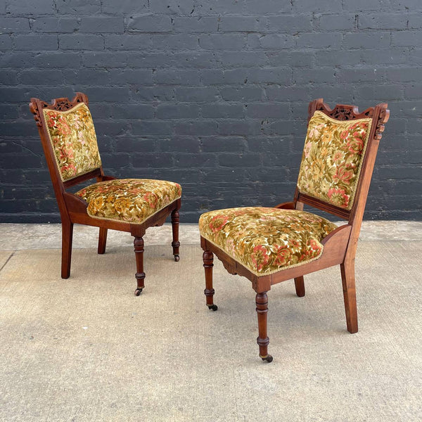 Pair of American Antique Eastlake Style Carved Side Chairs, c.1930’s