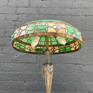 Antique Bronze Table Lamp & Original Tiffany Glass Style Shade, c.1930’s