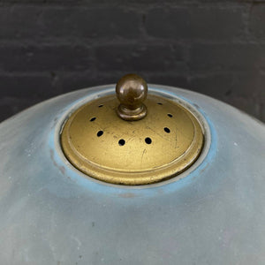 Antique Bronze Table Lamp & Original Painted Glass  Shade, c.1930’s