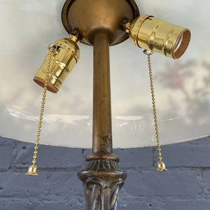Antique Bronze Table Lamp & Original Painted Glass  Shade, c.1930’s