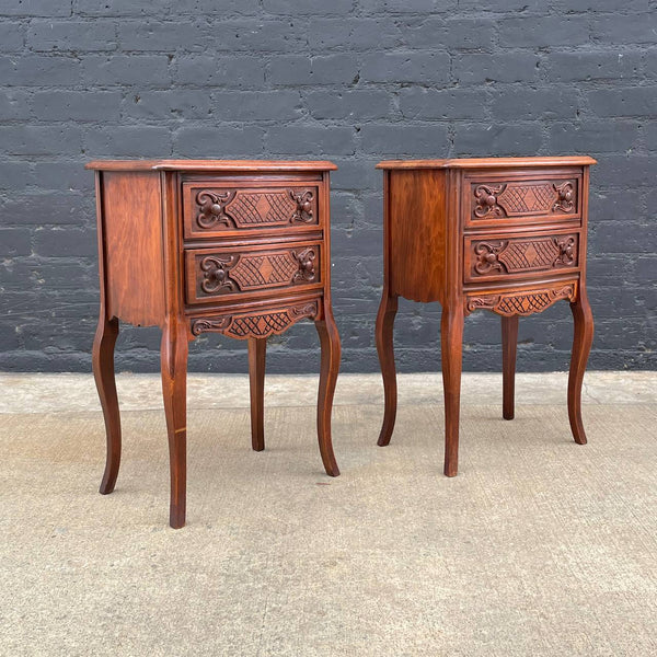 Pair of Antique French Provincial Carved Walnut Night Stands, c.1960’s