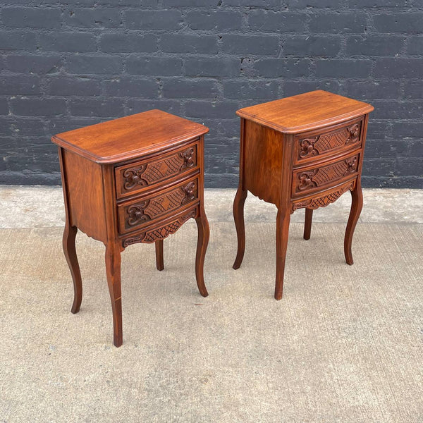 Pair of Antique French Provincial Carved Walnut Night Stands, c.1960’s